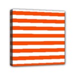 Horizontal Stripes - White and Tangelo Orange Mini Canvas 6  x 6  (Stretched)