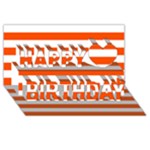 Horizontal Stripes - White and Tangelo Orange Happy Birthday 3D Greeting Card (8x4)