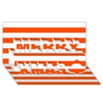 Horizontal Stripes - White and Tangelo Orange Merry Xmas 3D Greeting Card (8x4)