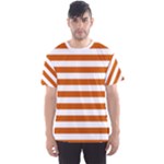 Horizontal Stripes - White and Burnt Orange Men s Sport Mesh Tee
