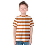 Horizontal Stripes - White and Burnt Orange Kid s Cotton Tee