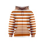 Horizontal Stripes - White and Burnt Orange Kid s Zipper Hoodie