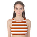 Horizontal Stripes - White and Burnt Orange Tank Bikini Top