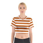 Horizontal Stripes - White and Burnt Orange Cotton Crop Top
