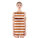 Horizontal Stripes - White and Burnt Orange Women s Cutout Shoulder Dress