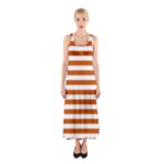 Horizontal Stripes - White and Burnt Orange Full Print Maxi Dress