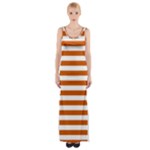 Horizontal Stripes - White and Burnt Orange Maxi Thigh Split Dress
