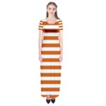 Horizontal Stripes - White and Burnt Orange Short Sleeve Maxi Dress