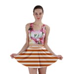 Horizontal Stripes - White and Burnt Orange Mini Skirt