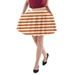 Horizontal Stripes - White and Burnt Orange A-Line Pocket Skirt