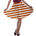 Horizontal Stripes - White and Burnt Orange A-line Skater Skirt