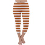 Horizontal Stripes - White and Burnt Orange Capri Winter Leggings