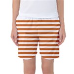 Horizontal Stripes - White and Burnt Orange Women s Basketball Shorts