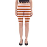 Horizontal Stripes - White and Burnt Orange Yoga Cropped Leggings