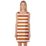 Horizontal Stripes - White and Burnt Orange Sleeveless Satin Nightdress