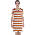 Horizontal Stripes - White and Burnt Orange Short Sleeve Nightdress