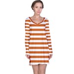 Horizontal Stripes - White and Burnt Orange Long Sleeve Nightdress