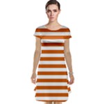 Horizontal Stripes - White and Burnt Orange Cap Sleeve Nightdress