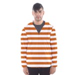 Horizontal Stripes - White and Burnt Orange Hooded Wind Breaker (Men)