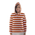 Horizontal Stripes - White and Burnt Orange Hooded Wind Breaker (Women)