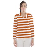 Horizontal Stripes - White and Burnt Orange Wind Breaker (Women)