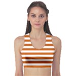 Horizontal Stripes - White and Burnt Orange Women s Sports Bra