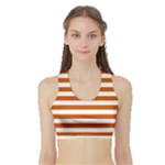 Horizontal Stripes - White and Burnt Orange Women s Sports Bra with Border