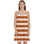 Horizontal Stripes - White and Burnt Orange Women s Reversible Sports Bra with Border