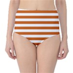 Horizontal Stripes - White and Burnt Orange High-Waist Bikini Bottoms