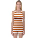 Horizontal Stripes - White and Burnt Orange One Piece Boyleg Swimsuit