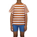 Horizontal Stripes - White and Burnt Orange Kid s Short Sleeve Swimwear