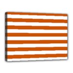 Horizontal Stripes - White and Burnt Orange Canvas 16  x 12  (Stretched)