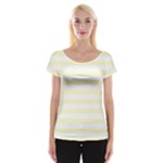 Horizontal Stripes - White and Cream Yellow Women s Cap Sleeve Top