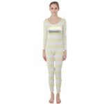 Horizontal Stripes - White and Cream Yellow Long Sleeve Catsuit