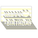 Horizontal Stripes - White and Cream Yellow Happy Birthday 3D Greeting Card (8x4)