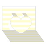 Horizontal Stripes - White and Cream Yellow Heart 3D Greeting Card (7x5)