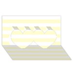 Horizontal Stripes - White and Cream Yellow Twin Hearts 3D Greeting Card (8x4)