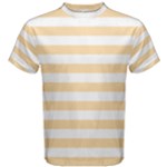 Horizontal Stripes - White and Navajo White Yellow Men s Cotton Tee