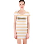 Horizontal Stripes - White and Navajo White Yellow Short Sleeve Bodycon Dress