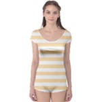 Horizontal Stripes - White and Navajo White Yellow Boyleg Leotard (Ladies)