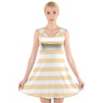 Horizontal Stripes - White and Navajo White Yellow V-Neck Sleeveless Dress