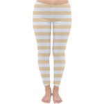 Horizontal Stripes - White and Navajo White Yellow Winter Leggings