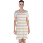 Horizontal Stripes - White and Navajo White Yellow Short Sleeve Nightdress