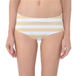 Horizontal Stripes - White and Navajo White Yellow Mid-Waist Bikini Bottoms