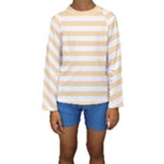 Horizontal Stripes - White and Navajo White Yellow Kid s Long Sleeve Swimwear