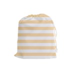 Horizontal Stripes - White and Navajo White Yellow Drawstring Pouch (L)