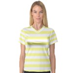 Horizontal Stripes - White and Pastel Yellow Women s V-Neck Sport Mesh Tee