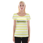 Horizontal Stripes - White and Pastel Yellow Women s Cap Sleeve Top