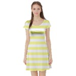 Horizontal Stripes - White and Pastel Yellow Short Sleeve Skater Dress