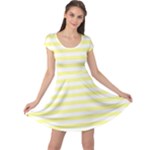 Horizontal Stripes - White and Pastel Yellow Cap Sleeve Dress